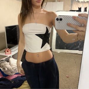SHEIN White Strapless Top with Black Star